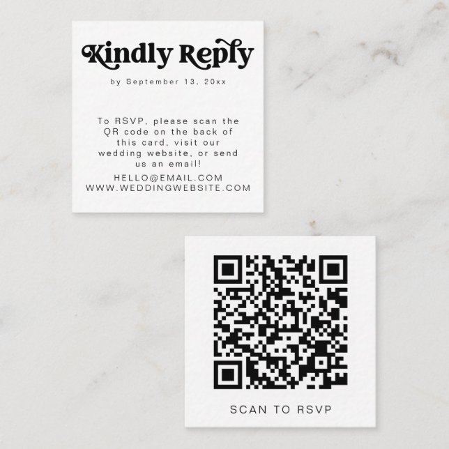 CHARLI Retro Groovy 70's QR Code RSVP Square Card (Front/Back)