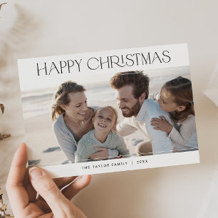 CHARLIE Black Modern Family Photo Happy Christmas Holiday Card
