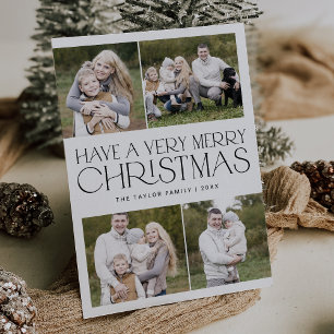 CHARLIE Black Simple Family Multi Photo Christmas Holiday Card