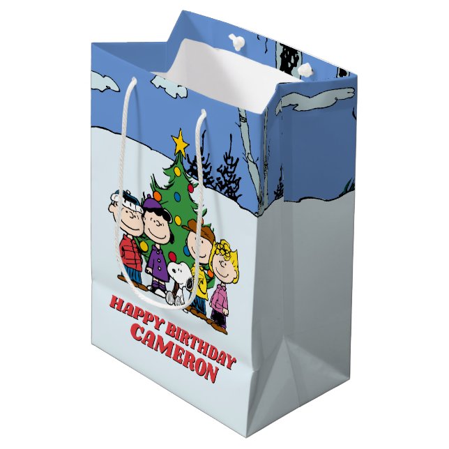 Charlie Brown and Friends Winter Birthday Medium Gift Bag (Front Angled)