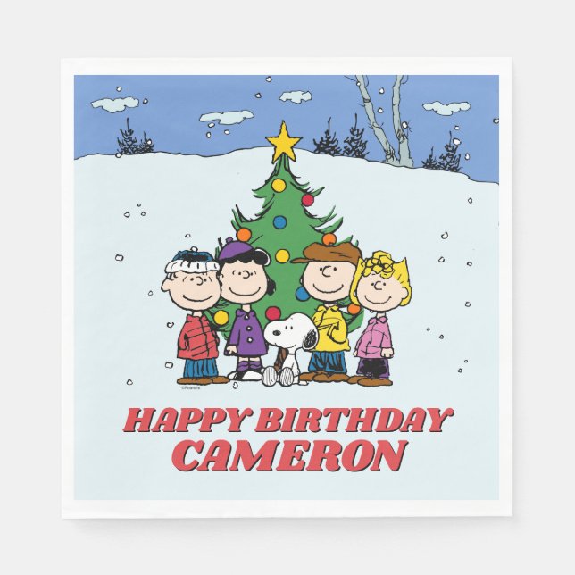 Charlie Brown and Friends Winter Birthday Napkin (Front)