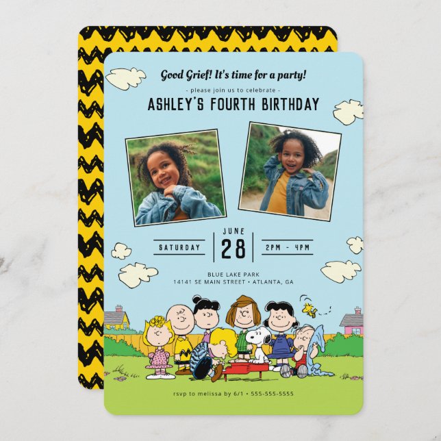 Charlie Brown and Gang Birthday Photo Invitation (Front/Back)