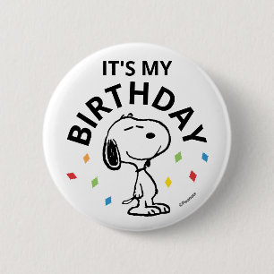 Charlie Brown and Gang Confetti Birthday 6 Cm Round Badge
