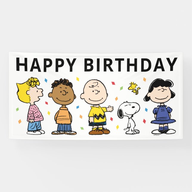 Charlie Brown and Gang Confetti Birthday Banner (Horizontal)