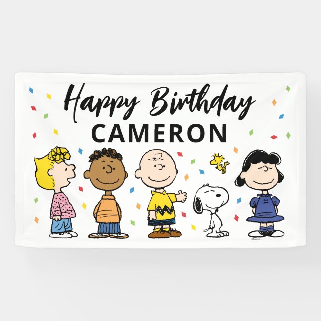 Charlie Brown and Gang Confetti Birthday Banner (Horizontal)