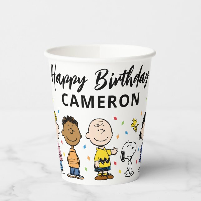 Charlie Brown and Gang Confetti Birthday Paper Cups (Left)