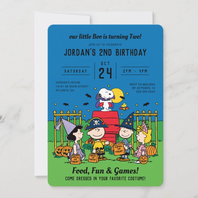 Charlie Brown and Gang Halloween 2nd Birthday Invitation (Front)