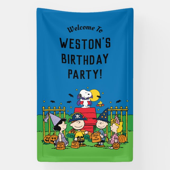 Charlie Brown and Gang Halloween Birthday Party Banner (Vertical)