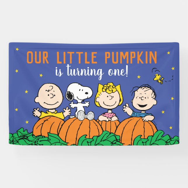 Charlie Brown and Gang Pumpkin 1st Birthday Banner (Horizontal)