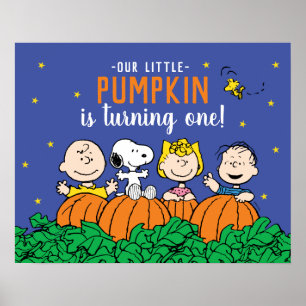Charlie Brown and Gang Pumpkin 1st Birthday Poster