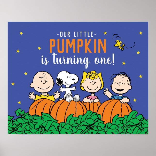 Charlie Brown and Gang Pumpkin 1st Birthday Poster (Front)