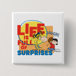 Charlie Brown & Lucy - Life is Full of Surprises 15 Cm Square Badge