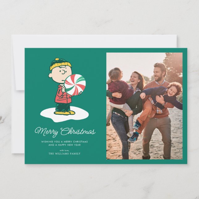 Charlie Brown Peppermint Candy Holiday Card (Front)