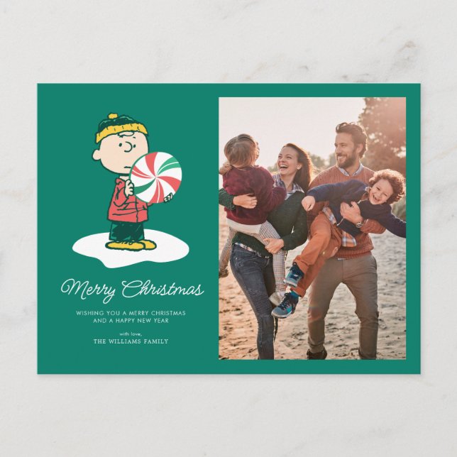 Charlie Brown Peppermint Candy Holiday Postcard (Front)
