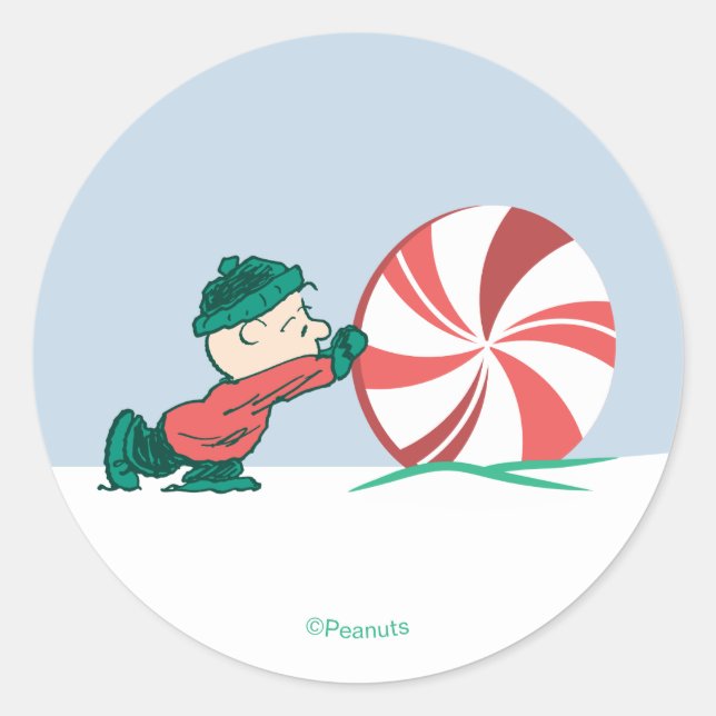 Charlie Brown | Rolling Into the Holiday Season Classic Round Sticker (Front)