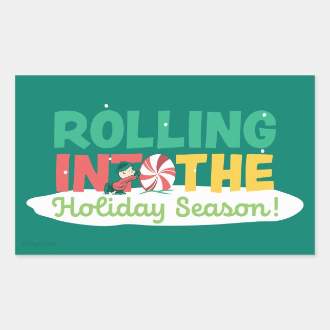 Charlie Brown | Rolling Into the Holiday Season Rectangular Sticker (Front)