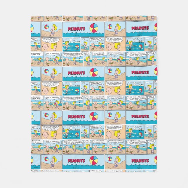 Charlie Brown & Sally At The Beach Fleece Blanket (Front)