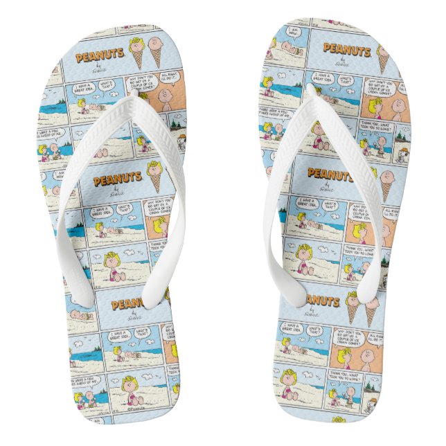 Charlie Brown & Sally Ice Cream At The Beach Flip Flops (Footbed)
