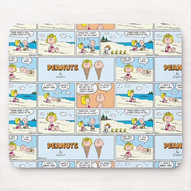 Charlie Brown & Sally Ice Cream At The Beach Mouse Mat (Front)