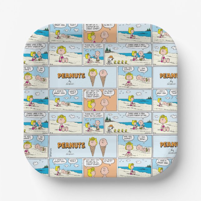 Charlie Brown & Sally Ice Cream At The Beach Paper Plate (Front)