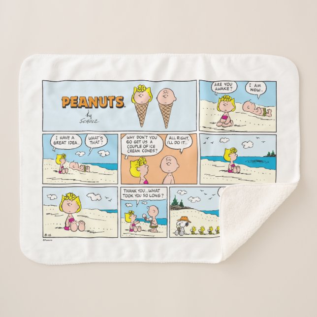 Charlie Brown & Sally Ice Cream At The Beach Sherpa Blanket (Front (Horizontal))