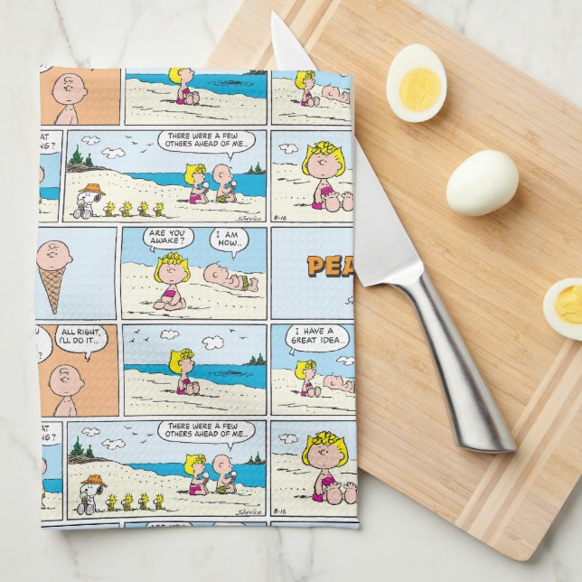 Charlie Brown & Sally Ice Cream At The Beach Tea Towel (Quarter Fold)