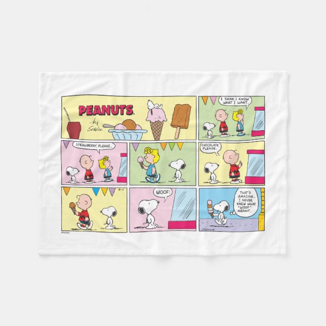 Charlie Brown, Snoopy & Sally | Ice Cream Fleece Blanket (Front (Horizontal))