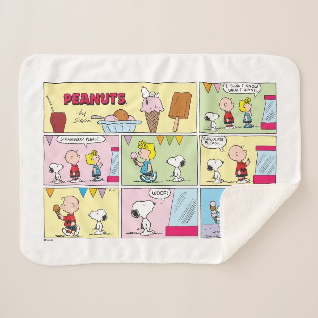 Charlie Brown, Snoopy & Sally | Ice Cream Sherpa Blanket (Front (Horizontal))