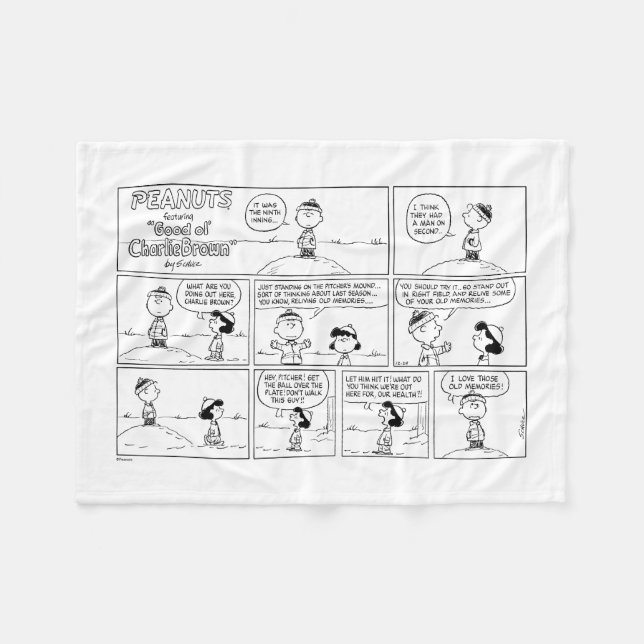 Charlie Brown's Memories At The Pitcher's Mound Fleece Blanket (Front (Horizontal))