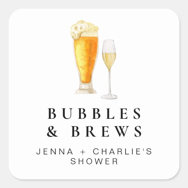 CHARLIE Bubbles & Brews Couples Shower Favour Square Sticker (Front)