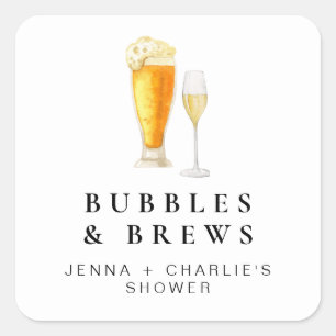 CHARLIE Bubbles & Brews Couples Shower Favour Square Sticker