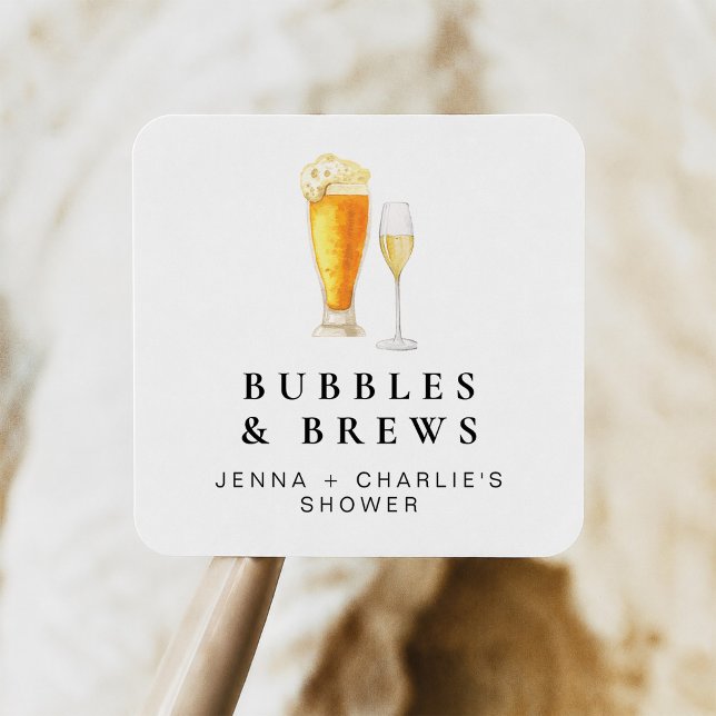 CHARLIE Bubbles & Brews Couples Shower Favour Square Sticker (Creator Uploaded)