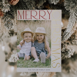 CHARLIE Cream Gold Foil Fun Photo Merry Christmas Foil Holiday Card