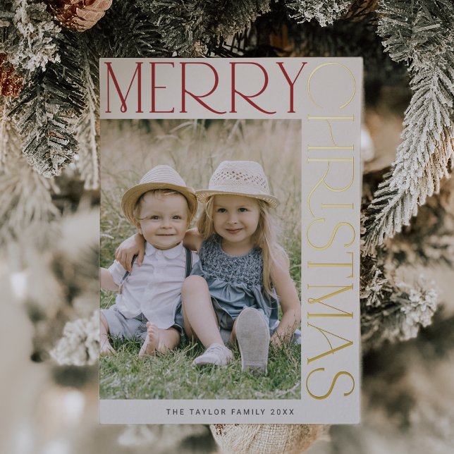 CHARLIE Cream Gold Foil Fun Photo Merry Christmas Holiday Card (CHARLIE Cream Gold Foil Fun Photo Merry Christmas Foil Holiday Card)