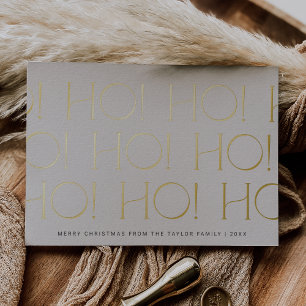 CHARLIE Cream Gold Foil Ho Ho Ho Family Christmas Foil Holiday Card