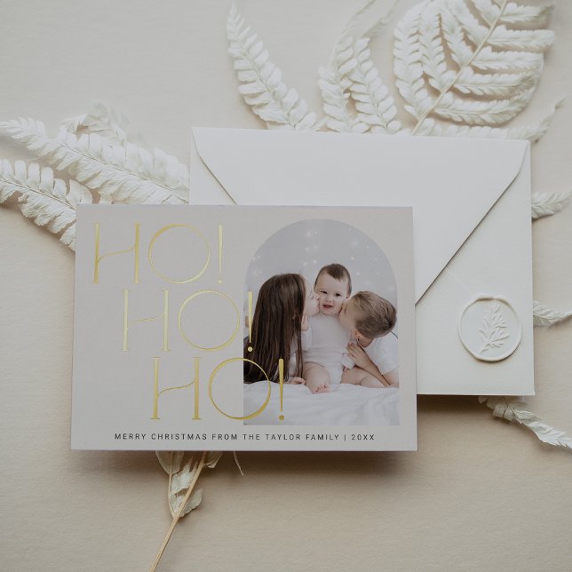 CHARLIE Cream Gold Foil Ho Ho Ho Photo Christmas Foil Holiday Card (CHARLIE Cream Gold Foil Ho Ho Ho Photo Christmas Foil Holiday Card)