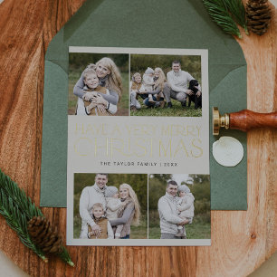 CHARLIE Gold Foil Family Multi Photo Christmas Foil Holiday Card