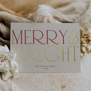 CHARLIE Gold Foil Merry Bright Family Christmas Foil Holiday Card