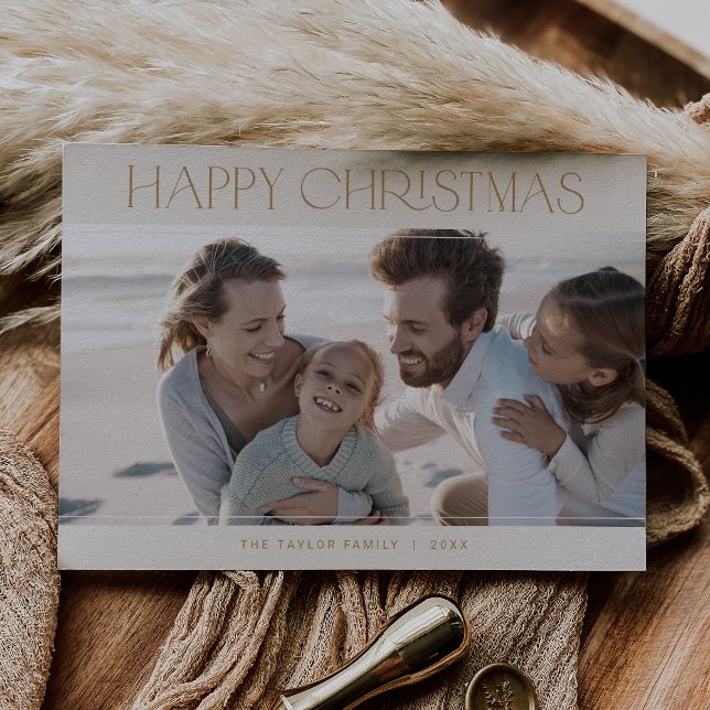 CHARLIE Gold Modern Family Photo Happy Christmas Holiday Card (CHARLIE Gold Modern Family Photo Happy Christmas Holiday Card)
