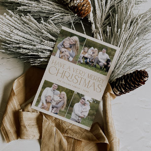 CHARLIE Gold Simple Family Multi Photo Christmas Holiday Card