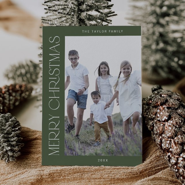 CHARLIE Green Family Photo Boho Merry Christmas Holiday Card (CHARLIE Green Family Photo Boho Merry Christmas Holiday Card)