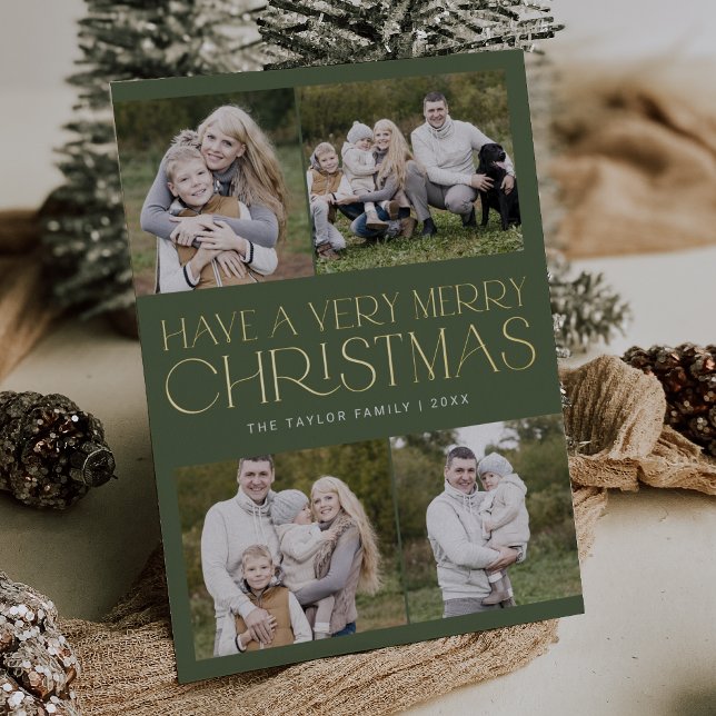 CHARLIE Green Foil Family Multi Photo Christmas Foil Holiday Card (CHARLIE Green Foil Family Multi Photo Christmas Foil Holiday Card)