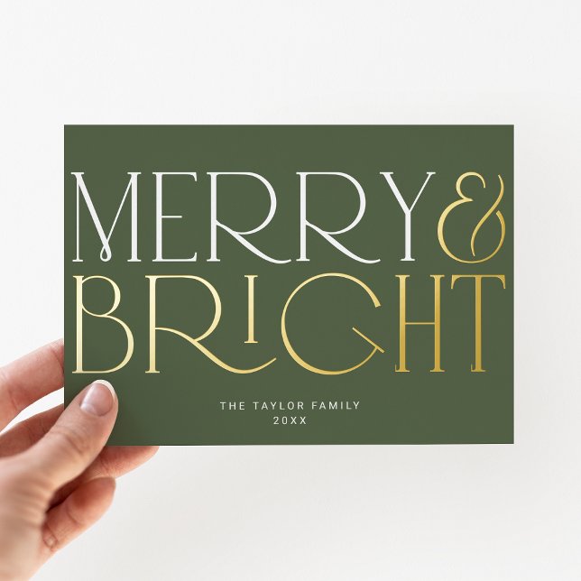 CHARLIE Green Foil Merry Bright Family Christmas Holiday Card (CHARLIE Green Foil Merry Bright Family Christmas Foil Holiday Card)