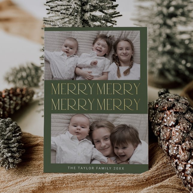CHARLIE Green Foil Photo Fun Merry Merry Christmas Holiday Card (CHARLIE Green Foil Photo Fun Merry Merry Christmas Foil Holiday Card)