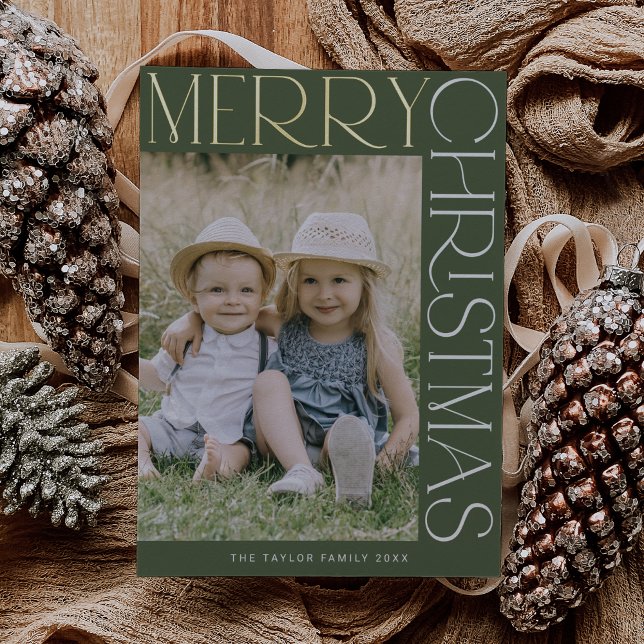 CHARLIE Green Gold Foil Fun Photo Merry Christmas Foil Holiday Card (CHARLIE Green Gold Foil Fun Photo Merry Christmas Foil Holiday Card)