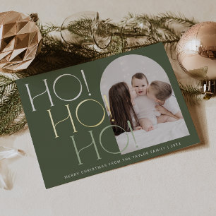 CHARLIE Green Gold Foil Ho Ho Ho Photo Christmas Foil Holiday Card