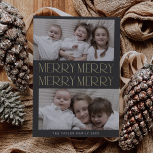 CHARLIE Grey Foil Photo Fun Merry Merry Christmas Foil Holiday Card