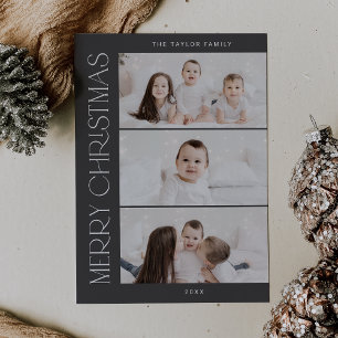 CHARLIE Grey Printable 3 Family Photo Christmas Holiday Card