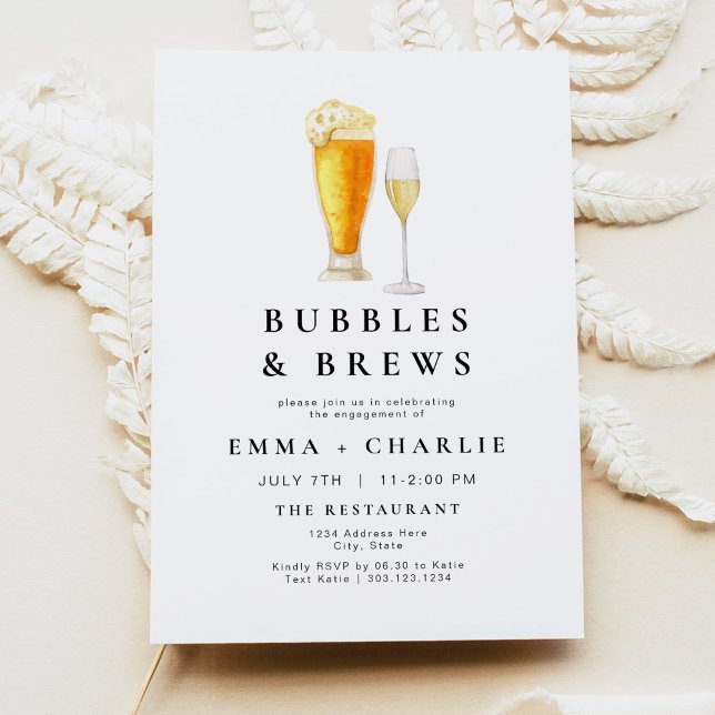 CHARLIE Modern Bubbles and Brews Engagement Party Invitation (Creator Uploaded)