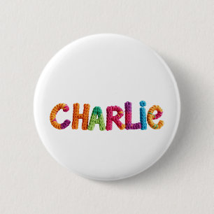 CHARLIE Name in Vibrant Crochet Pattern 6 Cm Round Badge